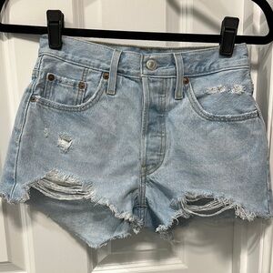 Levi’s Distressed Light Blue Denim Shorts